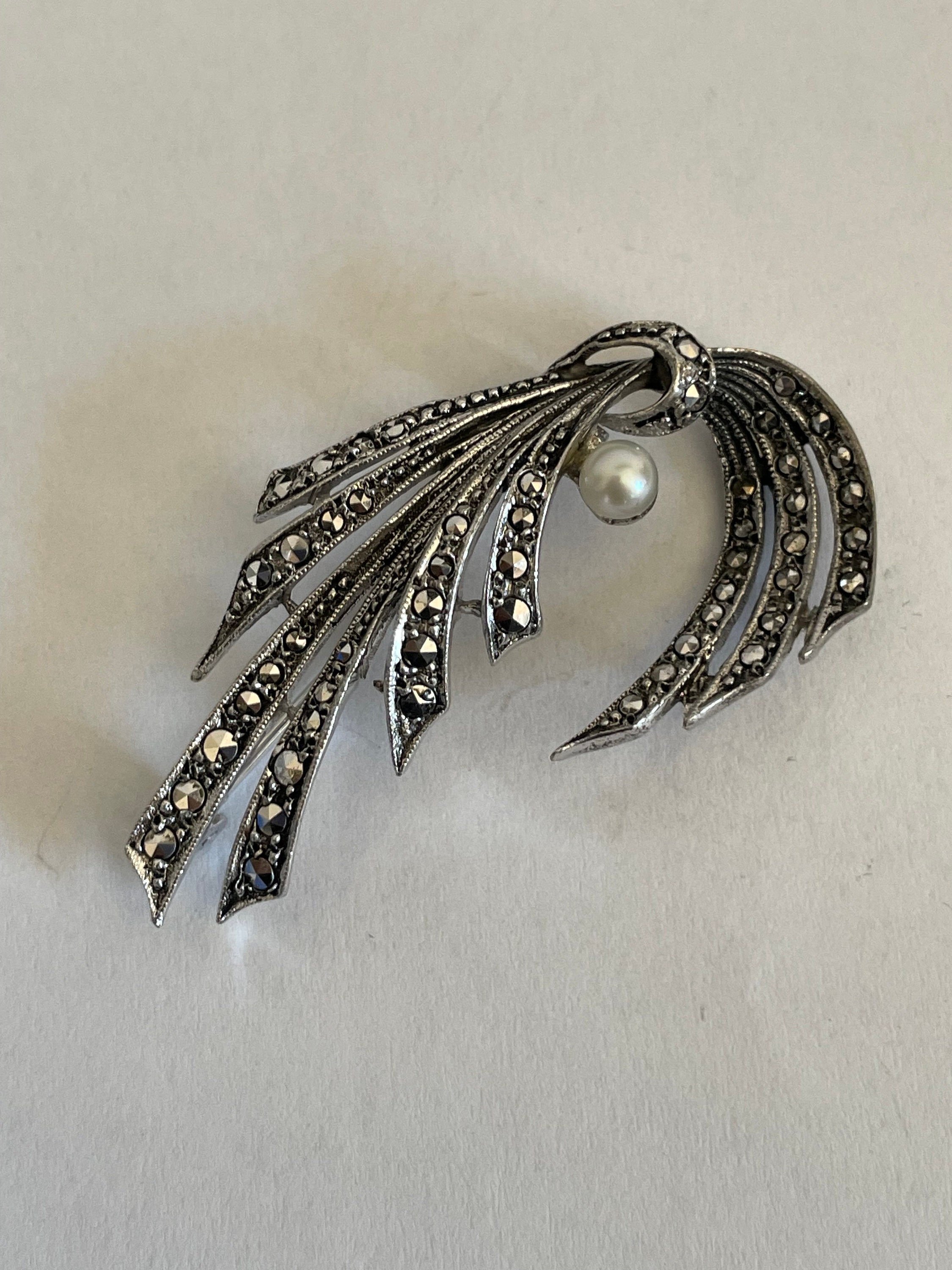 broche ancienne art déco en argent massif - IT