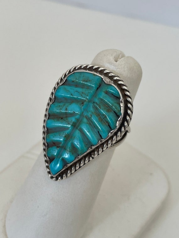 Sterling Silver Native American Carved Turquoise … - image 1
