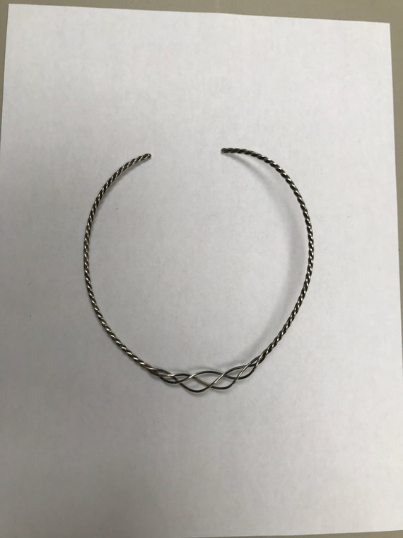 Modernist Sterling Silver Twisted Wire Choker Collar Gem