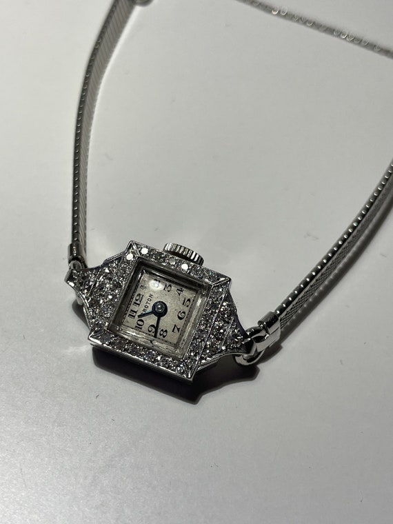 Platinum Diamond Art Deco Ladies Croton Wristwatch - image 8