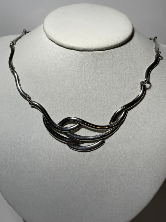 Sterling Silver Bar Link Wavy Choker Necklace 17"