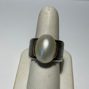 Vintage Huge Mabe Pearl Sterling Silver Ring Designer PJS Size 9