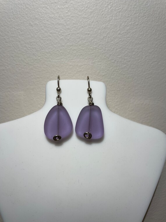 Purple Sea Glass Drop Earrings - image 1