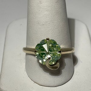 4 Leaf Clover Heart Shape Light Green Spinel  Flower Ring Size 10