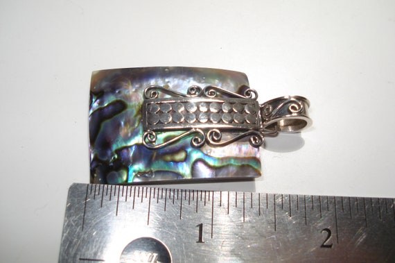 Vintage Abalone Sterling Silver Fancy Rectangular… - image 3