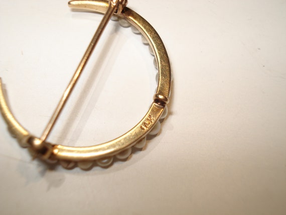 Victorian 14 Kt Gold Crescent Moon Seed Pearl Pin… - image 3