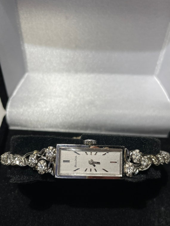 Antique 14 kt White Gold Diamond Bulova Ladies Wri