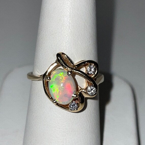 Vintage 14 kt Freeform Opal Diamond Ring size 6.5 - image 1