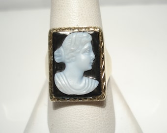 Antique Large Black Cameo 14Kt Gold Men's Ring Size 10