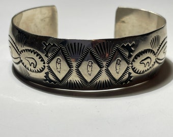 Navajo Sterling Silver Native American Signed M Cuff