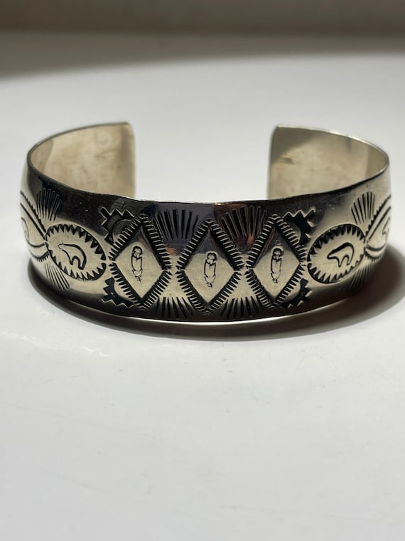 Vintage Wide All Sterling Silver Cuff Bracelet 6.5, Signed Navajo