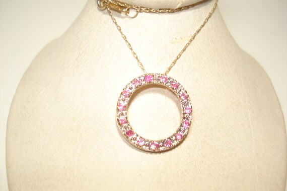 10 Kt Gold Ruby Circle Pendant 17" 10 Kt  Gold Ch… - image 2