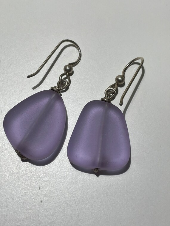 Purple Sea Glass Drop Earrings - image 4