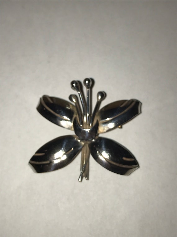 Sterling Silver Taxco Fancy Flower Orchid Pin Broo