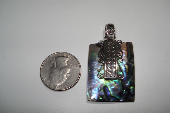 Vintage Abalone Sterling Silver Fancy Rectangular… - image 1