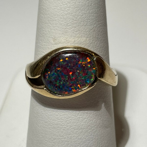 14 Kt Gold Black Opal Freeform  Ring  Size 8