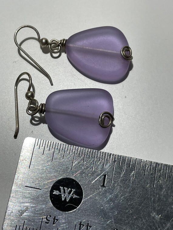 Purple Sea Glass Drop Earrings - image 3