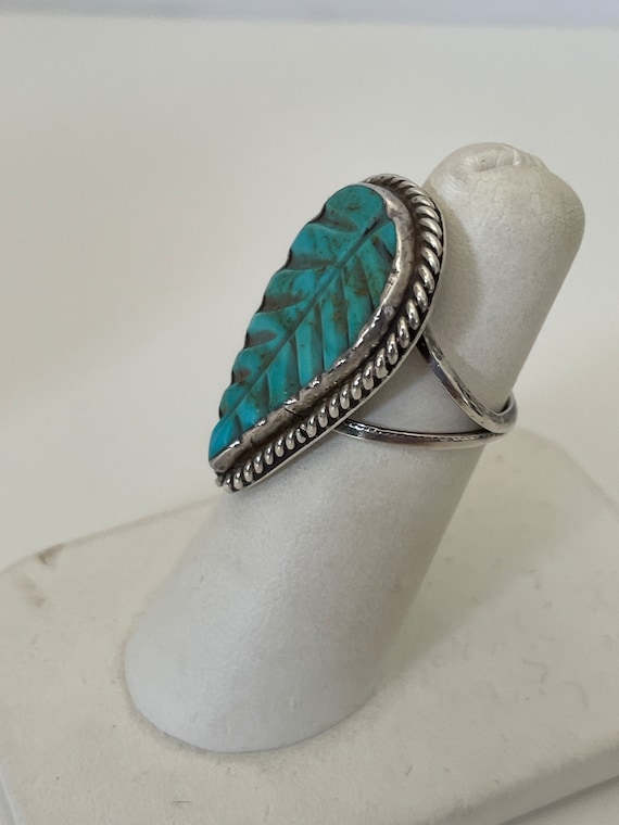 Sterling Silver Native American Carved Turquoise … - image 4