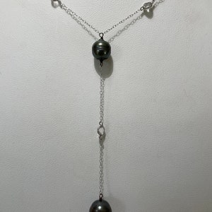 Antique Art Deco 14Kt White Gold Tahitian Pearl Y Drop Necklace image 7