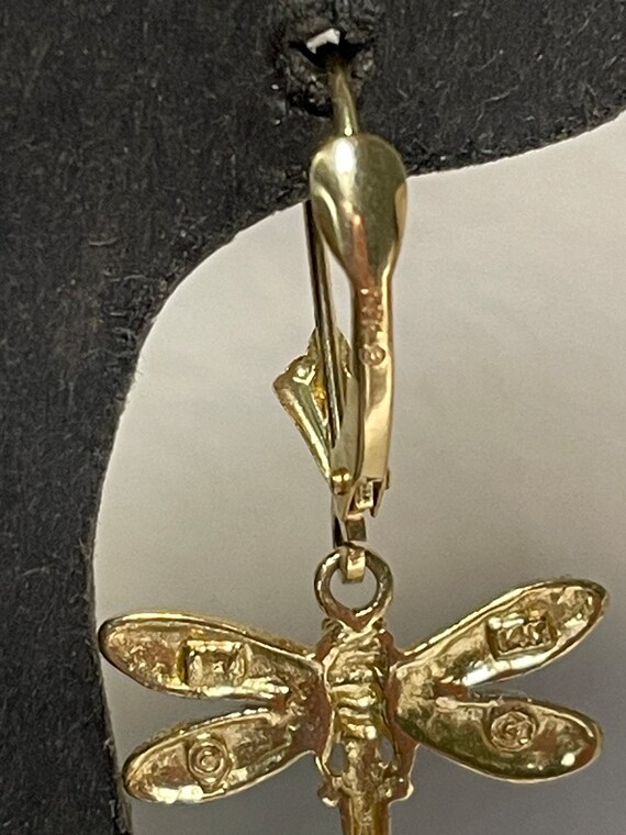14 Kt Two Tone Dragonfly Dangling Earrings - image 5