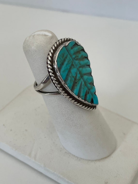 Sterling Silver Native American Carved Turquoise … - image 3