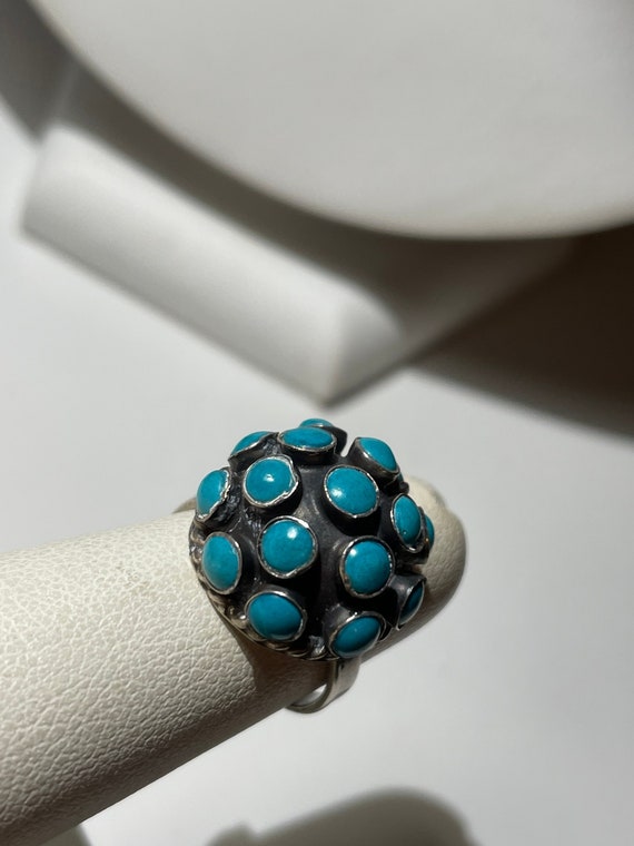 Vintage Sterling Silver Turquoise Dot Dome Ring Ad