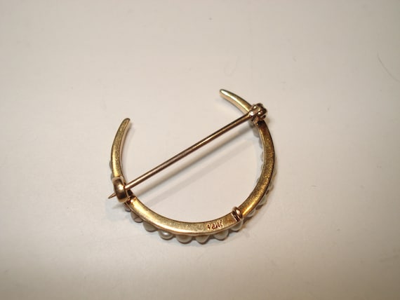 Victorian 14 Kt Gold Crescent Moon Seed Pearl Pin… - image 6