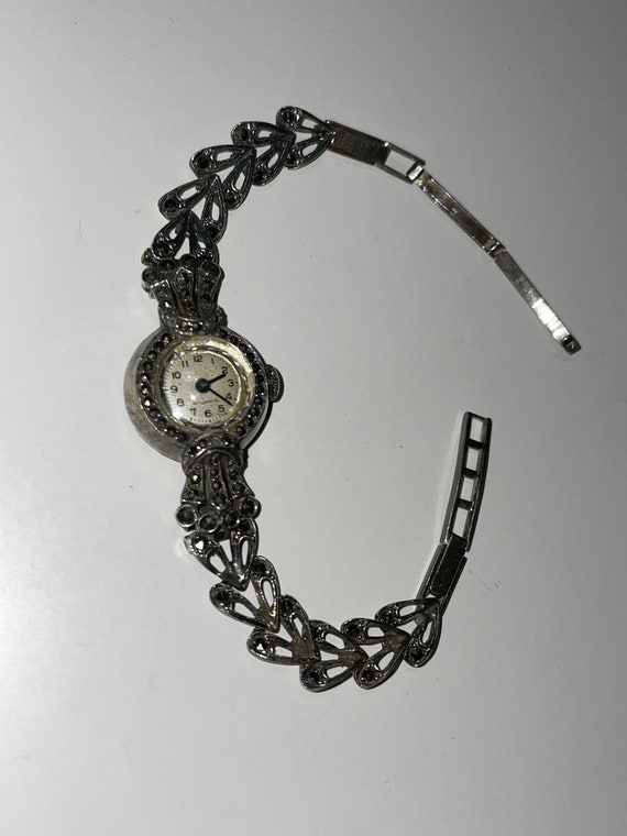 Matthey Tissot Sterling Silver Marcasite Vintage … - image 2