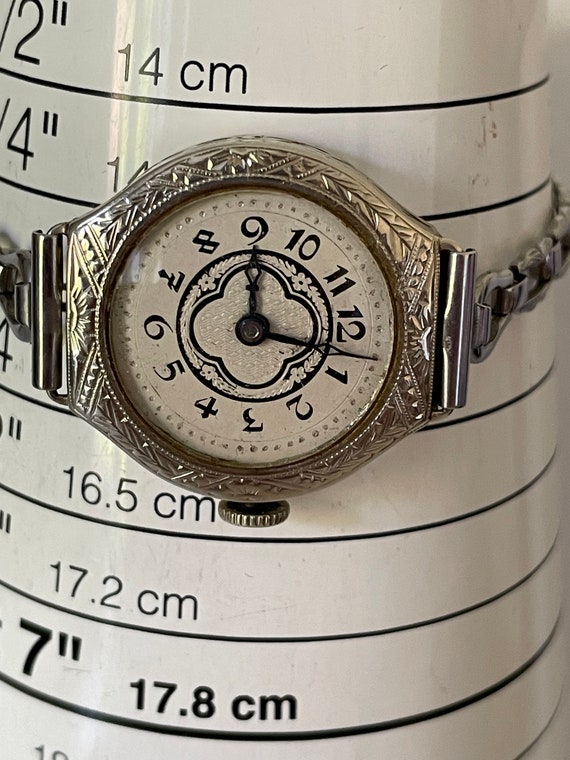 14Kt White Gold Antique Ladies Wristwatch  15 jew… - image 6