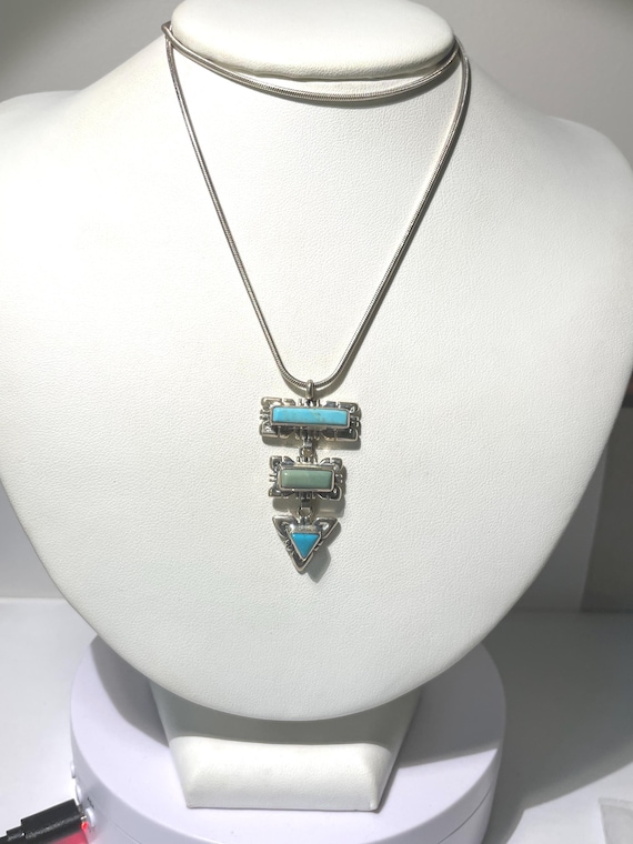 Sterling Silver Dangling Turquoise Southwestern D… - image 1