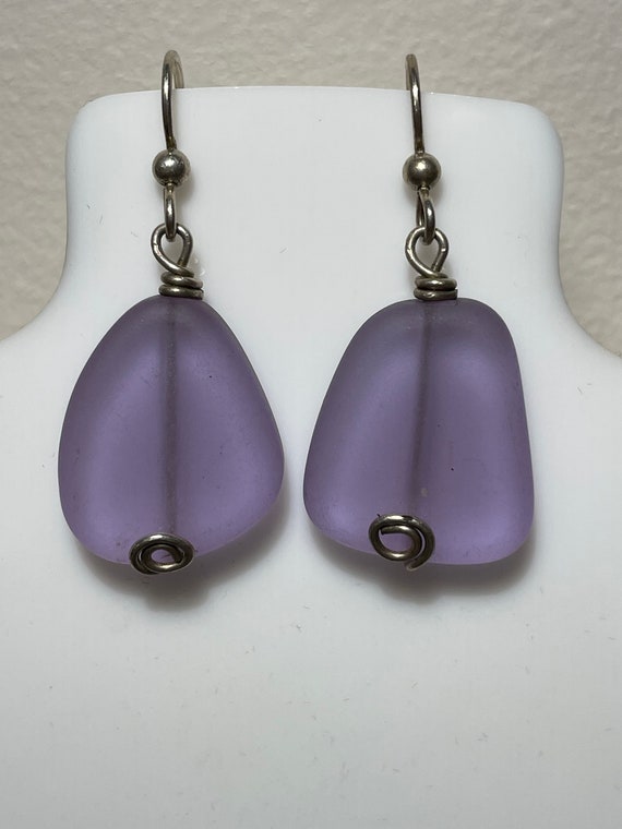 Purple Sea Glass Drop Earrings - image 5