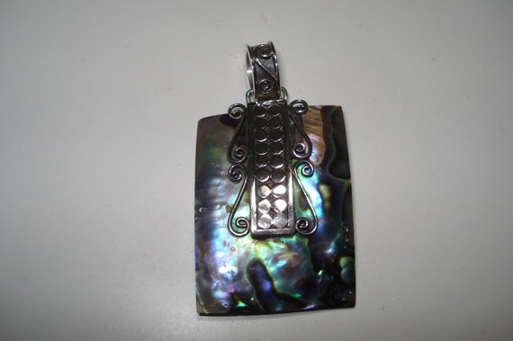 Vintage Abalone Sterling Silver Fancy Rectangular… - image 2