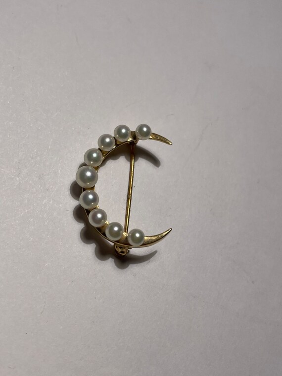 Antique 14Kt Gold Crescent Moon Graduating Pearl … - image 3