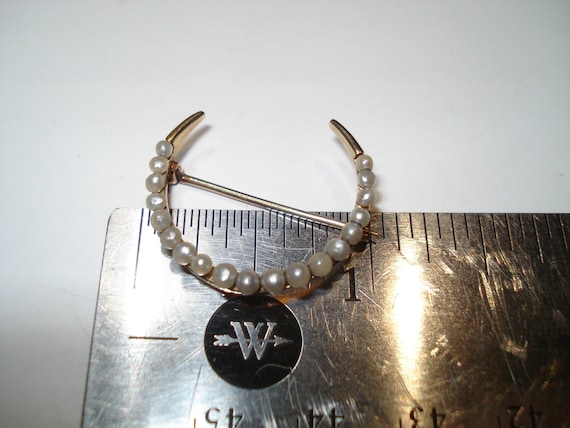 Victorian 14 Kt Gold Crescent Moon Seed Pearl Pin… - image 2