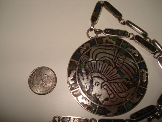 Antique Huge Sterling Silver Inliad Medallion Nec… - image 7