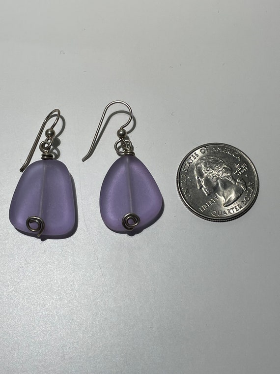 Purple Sea Glass Drop Earrings - image 2