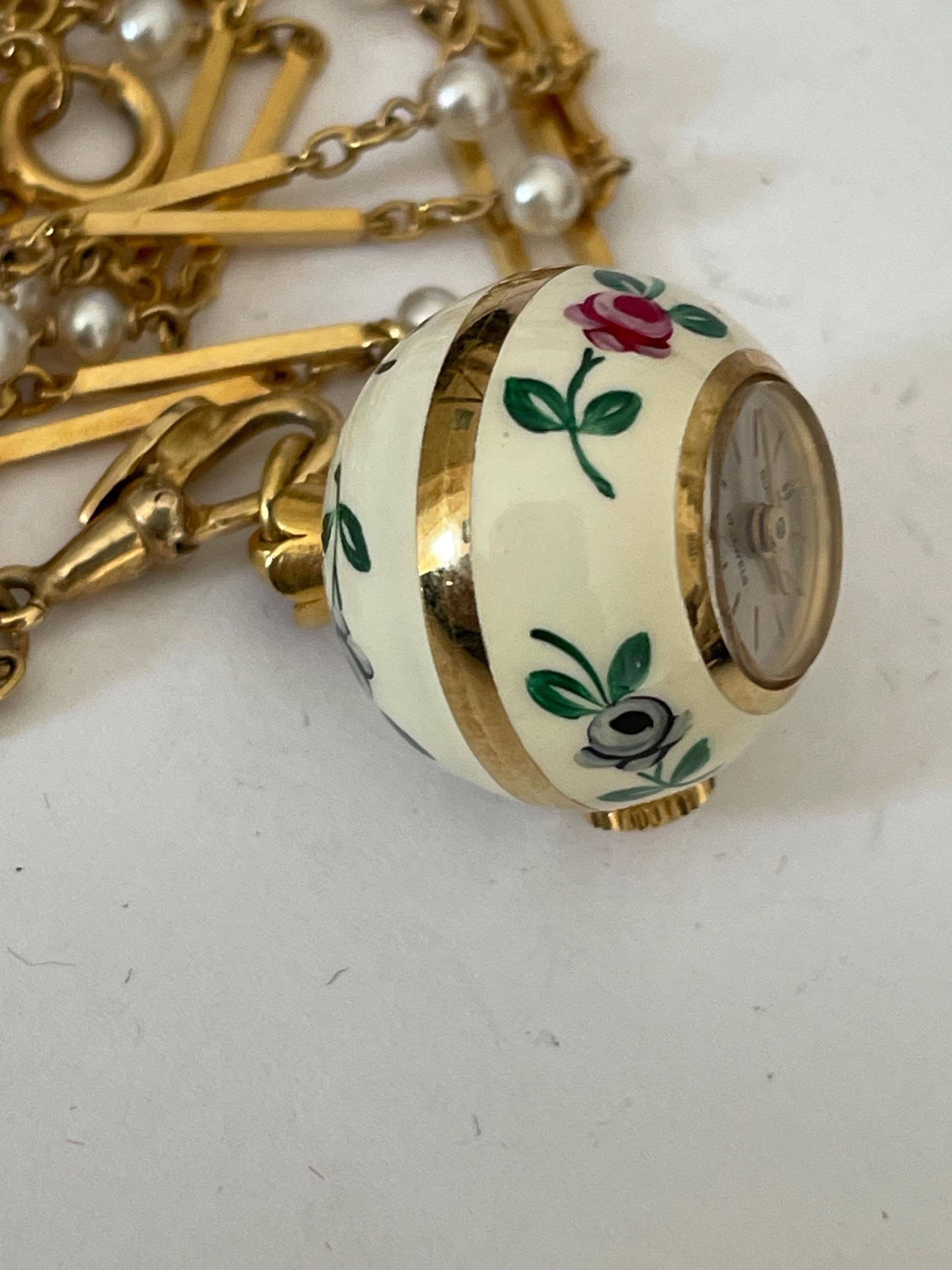 Montre Pendentif Mécanique Vintage Bucherer - Cadran Argent émail Sculpté - Pièce Rare