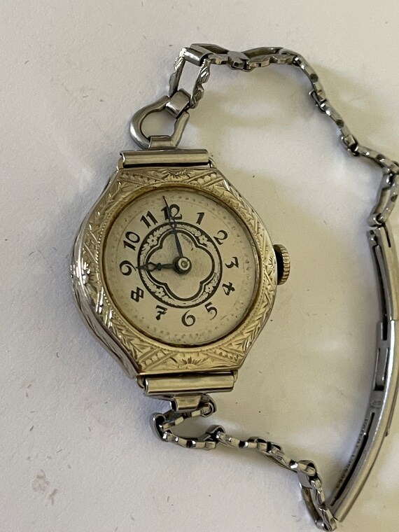 14Kt White Gold Antique Ladies Wristwatch  15 jew… - image 2