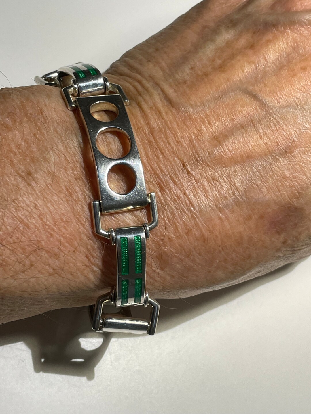 Green - Handcrafted German Silver Bracelet 09