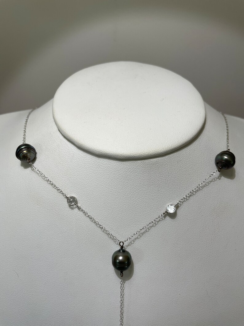 Antique Art Deco 14Kt White Gold Tahitian Pearl Y Drop Necklace image 6