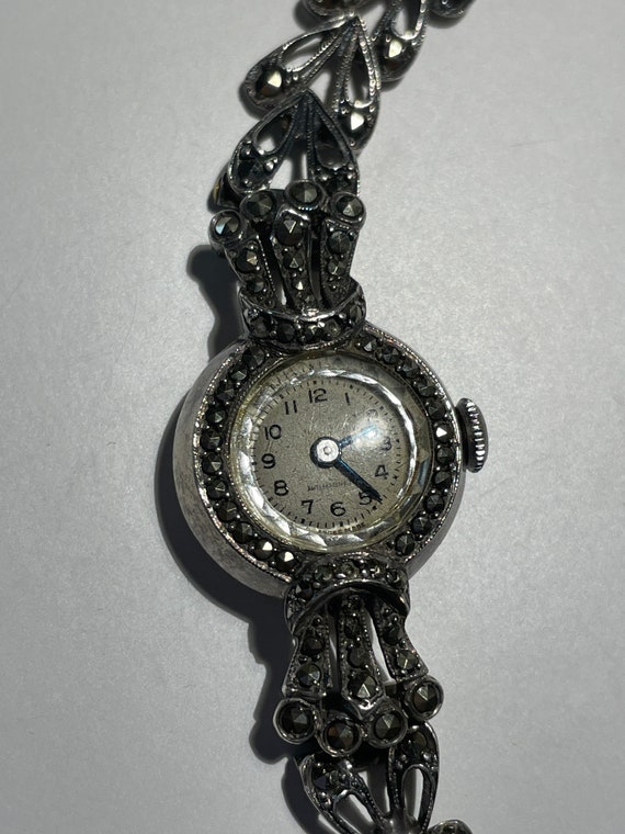 Matthey Tissot Sterling Silver Marcasite Vintage … - image 5