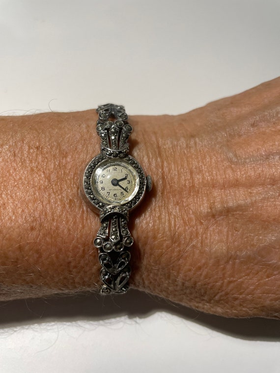 Matthey Tissot Sterling Silver Marcasite Vintage … - image 1