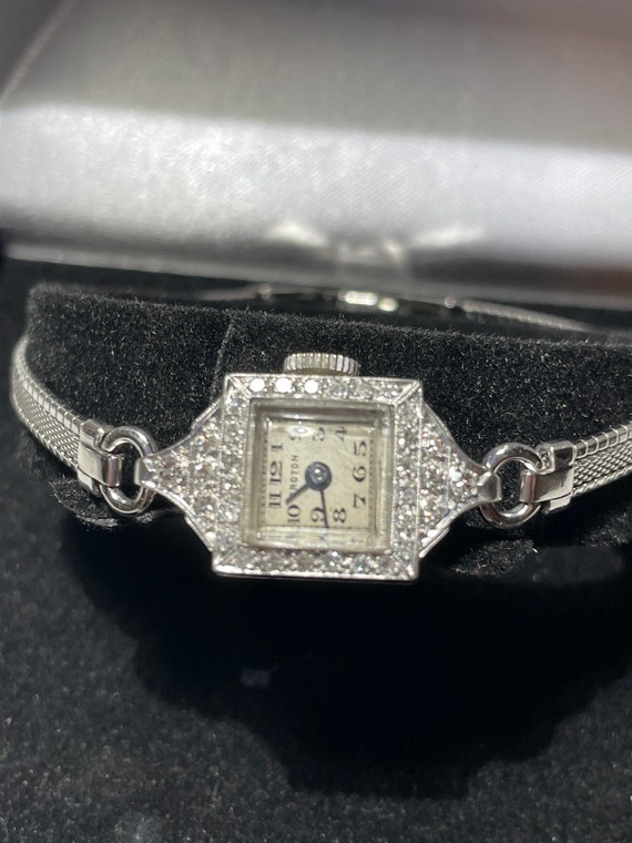 Platinum Diamond Art Deco Ladies Croton Wristwatch - image 4