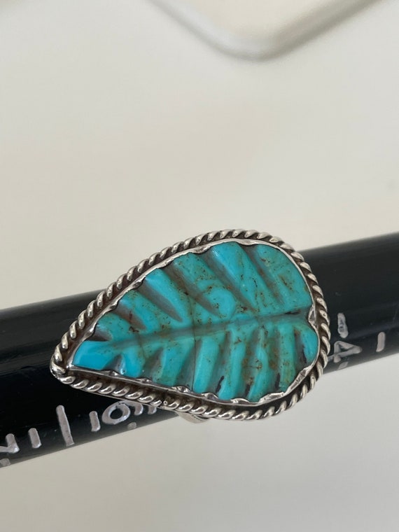 Sterling Silver Native American Carved Turquoise … - image 6