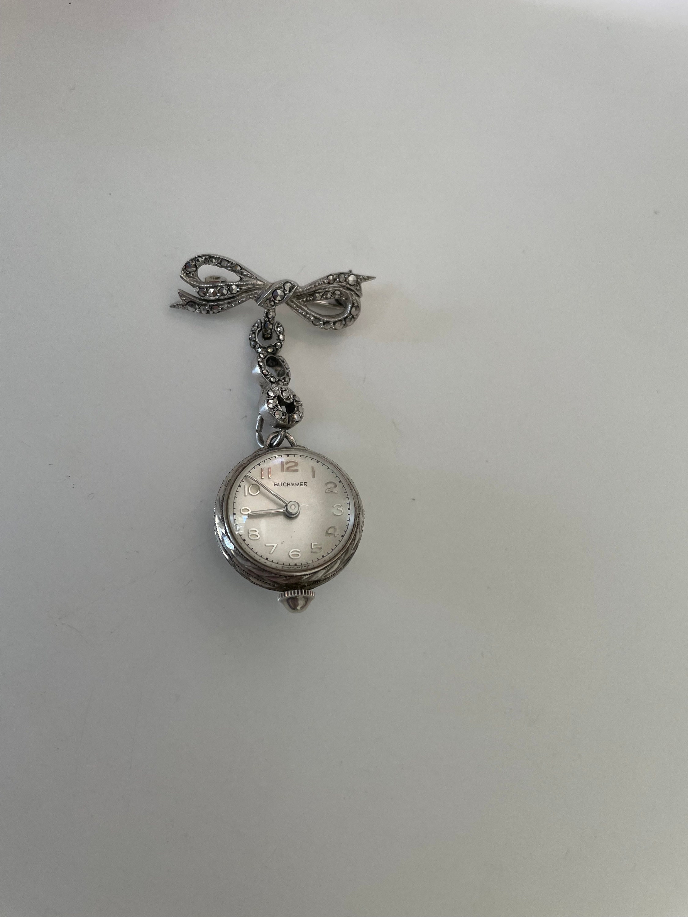 Bucherer 800 Silver With Marcasites Lapel Watch Skeleton