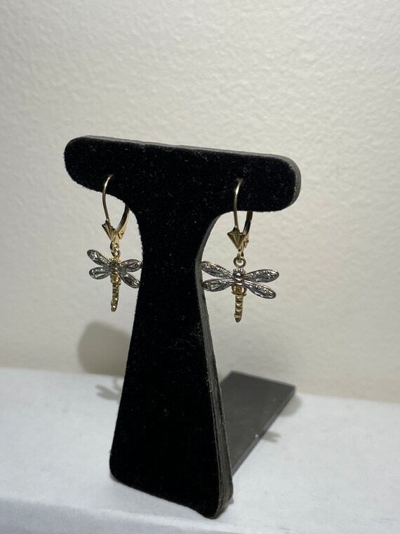 14 Kt Two Tone Dragonfly Dangling Earrings - image 7