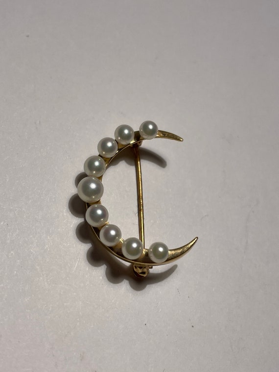 Antique 14Kt Gold Crescent Moon Graduating Pearl … - image 1