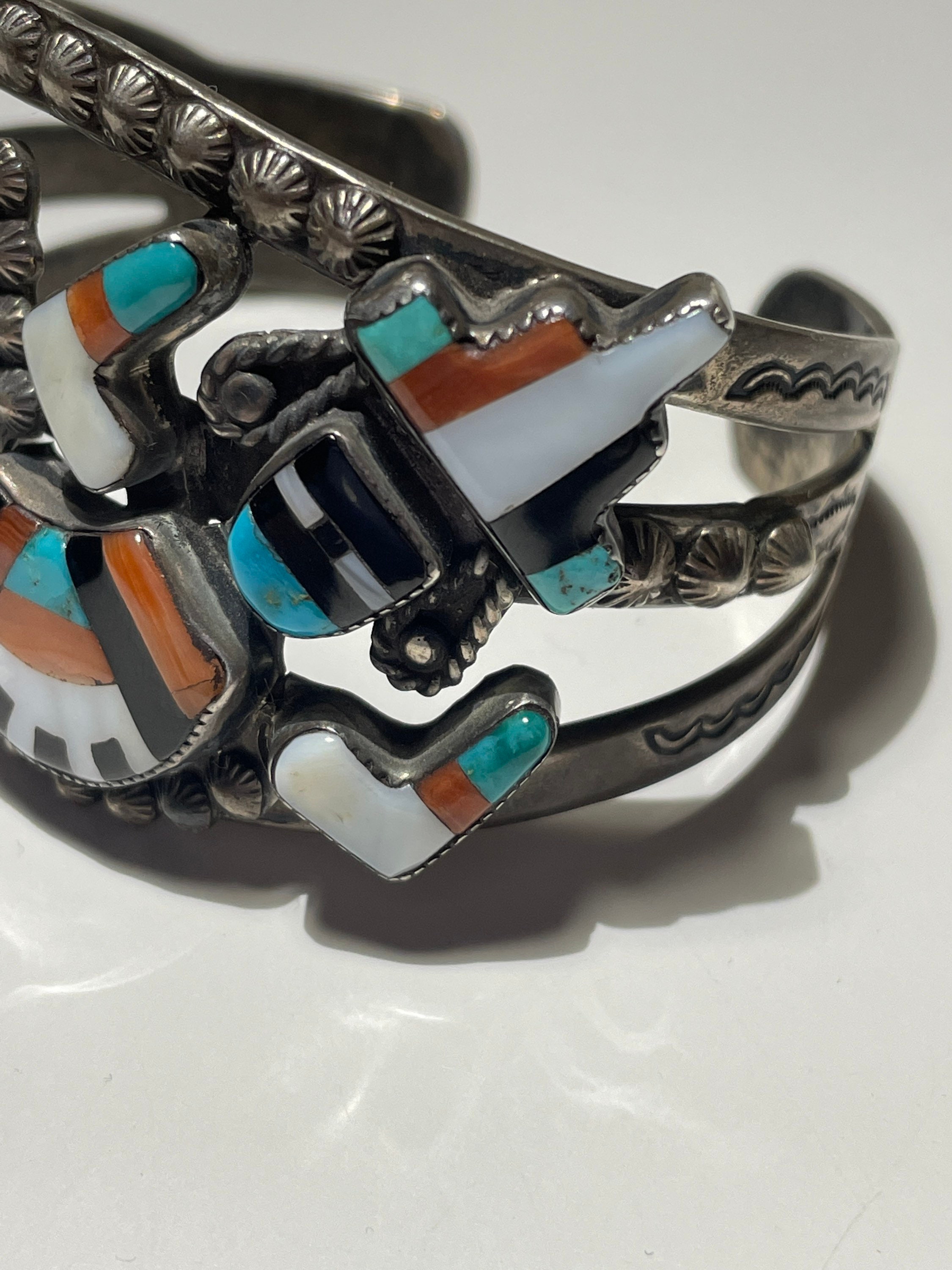 Vintage Large Zuni Kachina Dancer Inlay Turquoise Coral Onyx