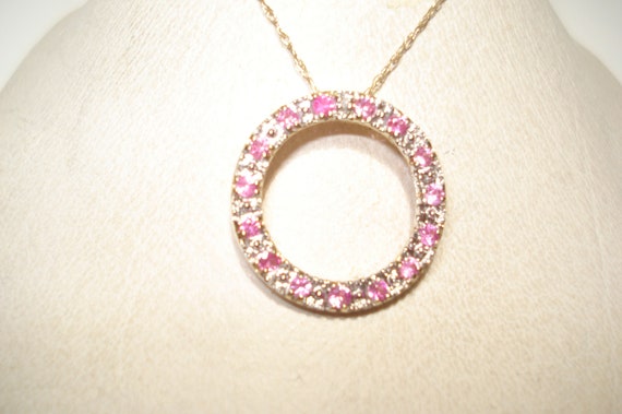 10 Kt Gold Ruby Circle Pendant 17" 10 Kt  Gold Ch… - image 1