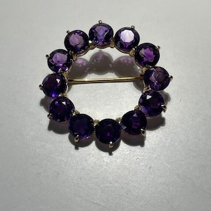 Vintage 14Kt Gold Amethyst Circle Pin Brooch